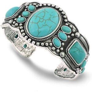 Women's Antique Silver Heart Turquoise Bracelet Cuff Jewelry Engagement